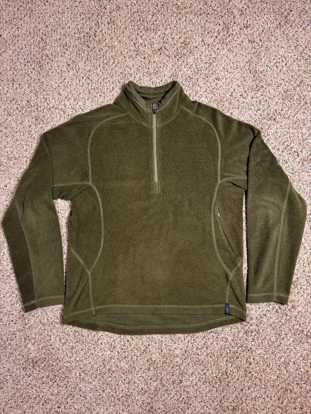 REI Co-op 1/4 Zip Olive Green Fleece Hiking Pullover Warm Layer Mens Medium